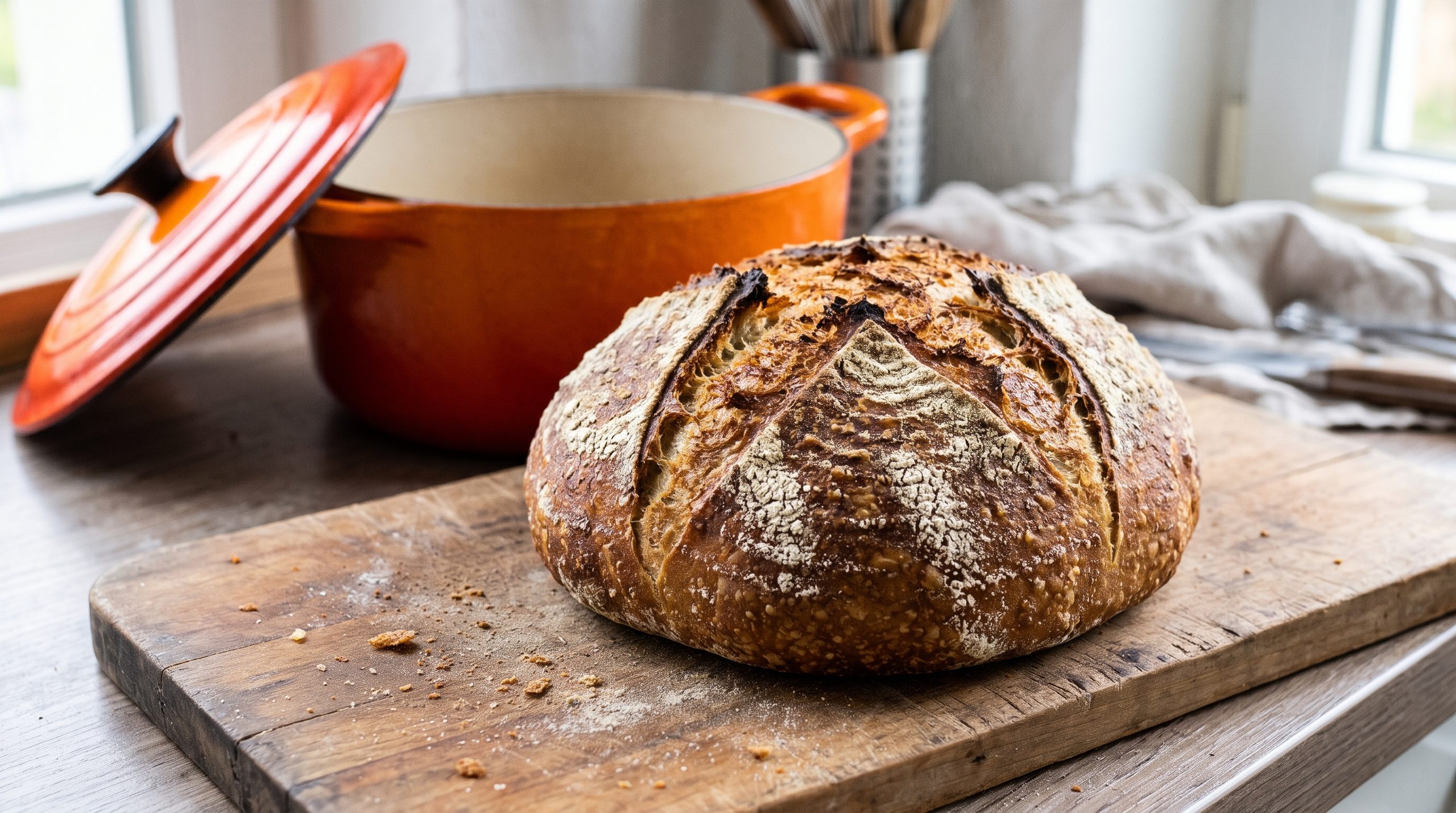Sauerteigbrot aus Weizen 405 und Dinkel 630 frisch aus dem Gusseisentopf.